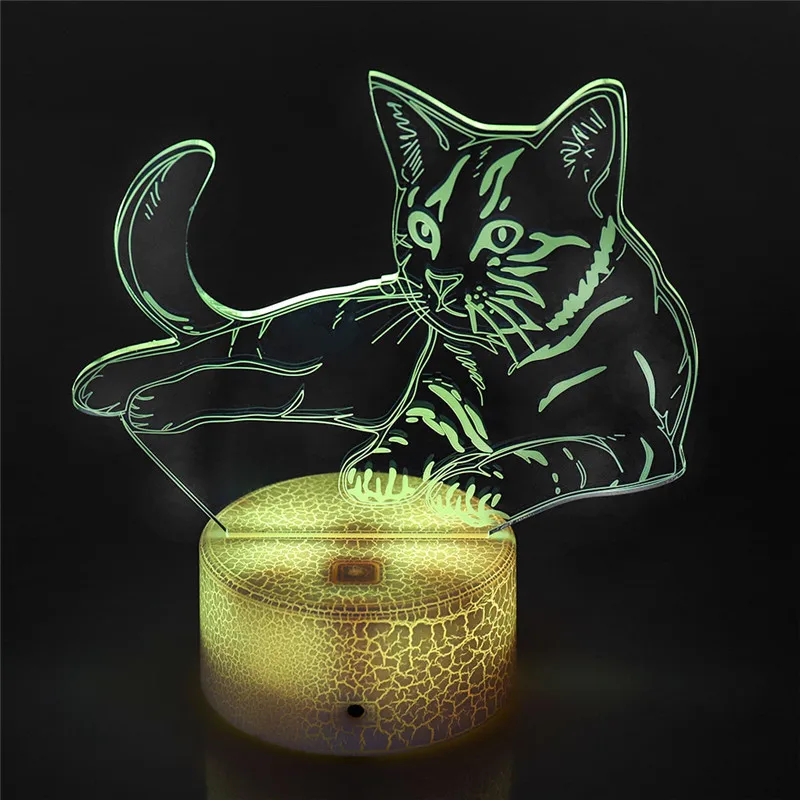 7 Colorful Cat 3D Lamp Acrylic LED Night Light USB Touch Sensor Remote Control Children Cute Bedroom Kids Gifts | Лампы и освещение