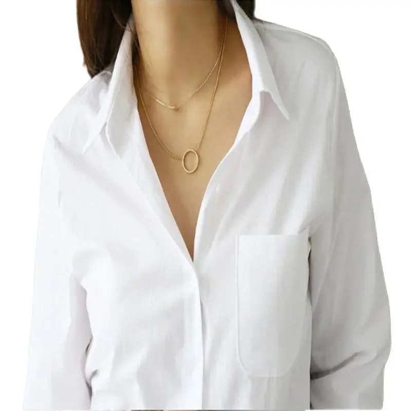 

2021 European And American Style Ladies Casual Fashion All-match White Shirt OL Professional Slim Lapel Ladies Top