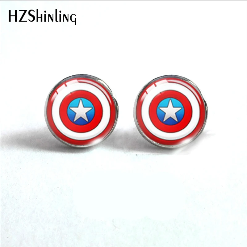 Avengers Cartoon Glass Stud Earrings Round Stud Glass Earrings Sweet Ear Accessories for Girls Gifts