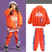 children hip hop dance costumes for kids orange jacket hiphop suit girls jazz street dance wear outfits rave dance outfit sets