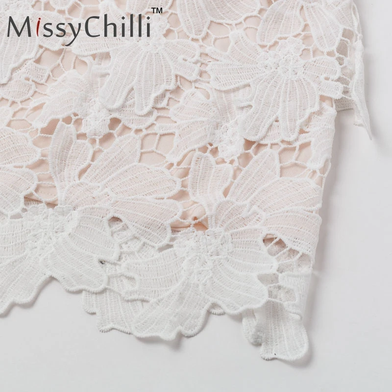 Женское кружевное платье MissyChilli белое винтажное офисное облегающее с коротким