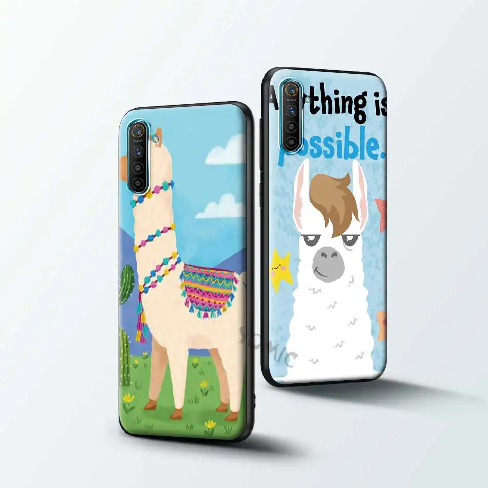 

Lama Llama Alpacas Cases for Realme C3 6 XT 5 7 X50 C11 C15 7i Q2 C3i X7 Pro Coque Black Soft Silicone Phone Cover Capa