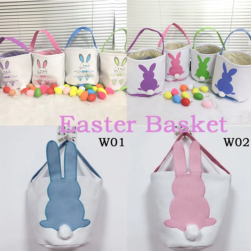 

Wholesale 10 Styles Easter Rabbit Bucket Easter Festival Egg Toy Hunt Canvas Basket Lovely Bunny Handbag For kids Gift