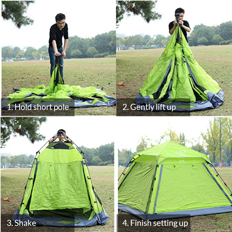 Automatic Large 4 Person Pop Up Camping Tent Big Corners Square Top Instant Sunscreen Single Layer Double Door Window Tents | Спорт и