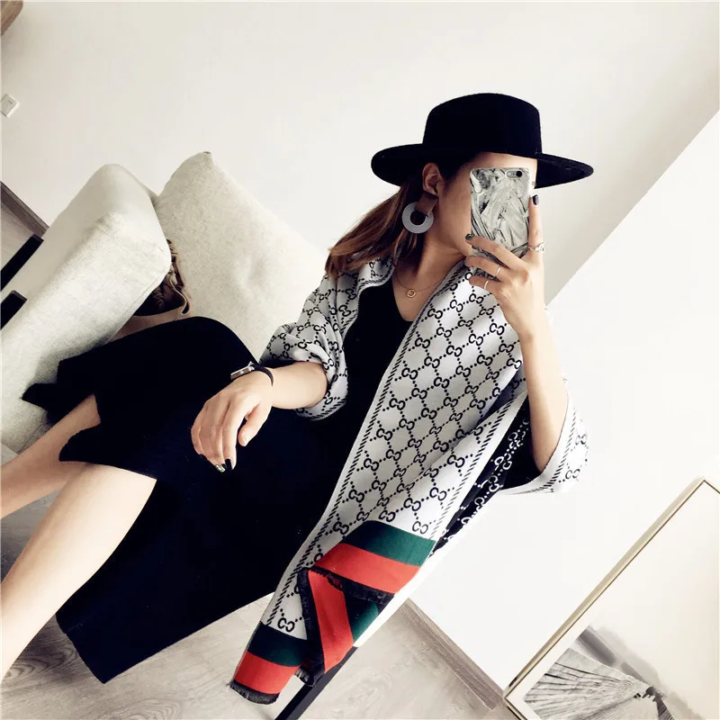 

2021 fashion new fringed warm big shawl scarf female lengthened color matching plaid thick dual-use autumn and winter cloak