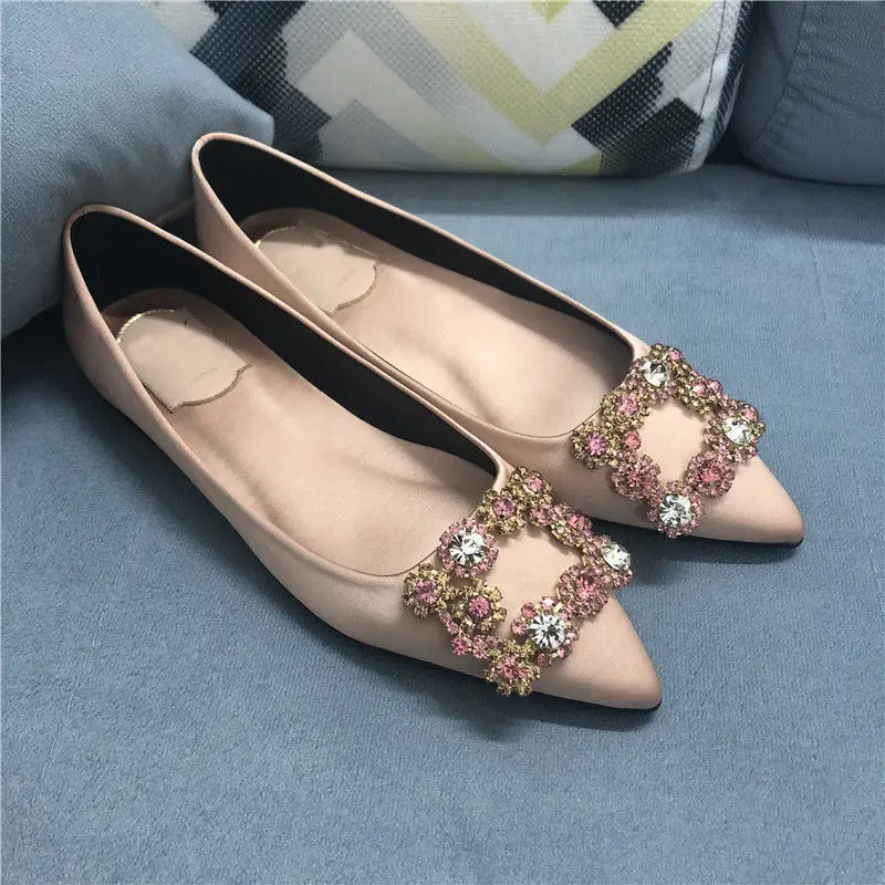 

Women Flats Shoes Ballerina Loafers Wedding Crystal Lady Slip On Moccasins Pointed Toe Shallow Single Shoes Plus Size 42 43 44