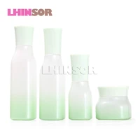 5pcslot empty gradient green glass press pump green lid spray bottle lotion bottles cream jars cosmetic packing containers