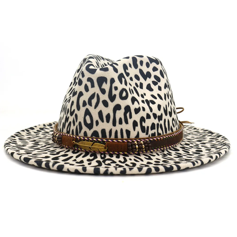 

Женская винтажная фетровая шляпа-федора, шерстяная шляпа с широкими полями и леопардовым принтом, в стиле джаз, для зимы, 2020