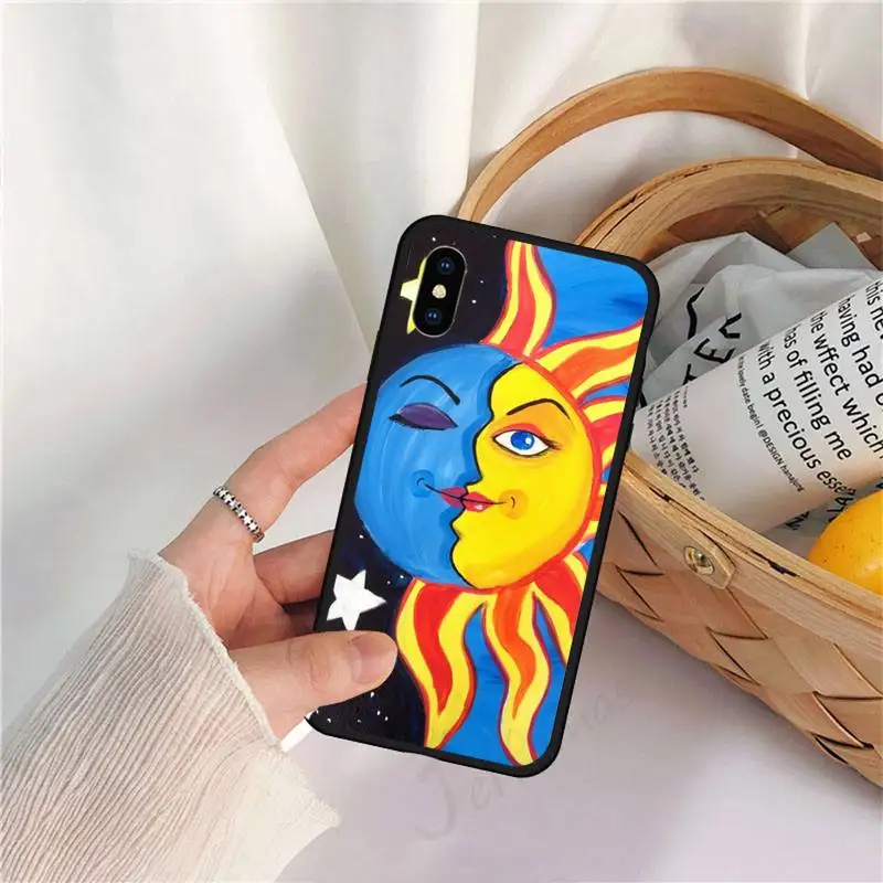 

Funny Sun Moon Face art Phone Case for iPhone 11 12 pro XS MAX 8 7 6 6S Plus X 5S SE 2020 XR