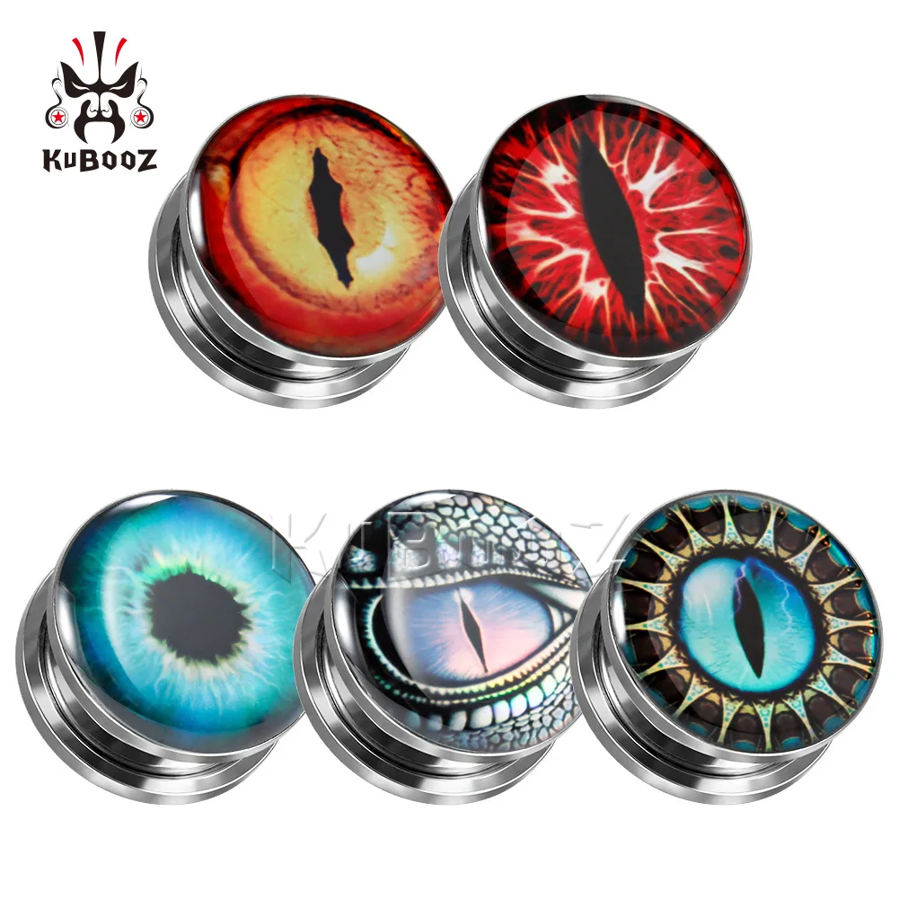 

KUBOOZ New Stainless Steel Colorful Eye Piercing Tunnels Ear Gagues Earrings Body Jewelry for Wemen Men Fashion Gift 2PCS