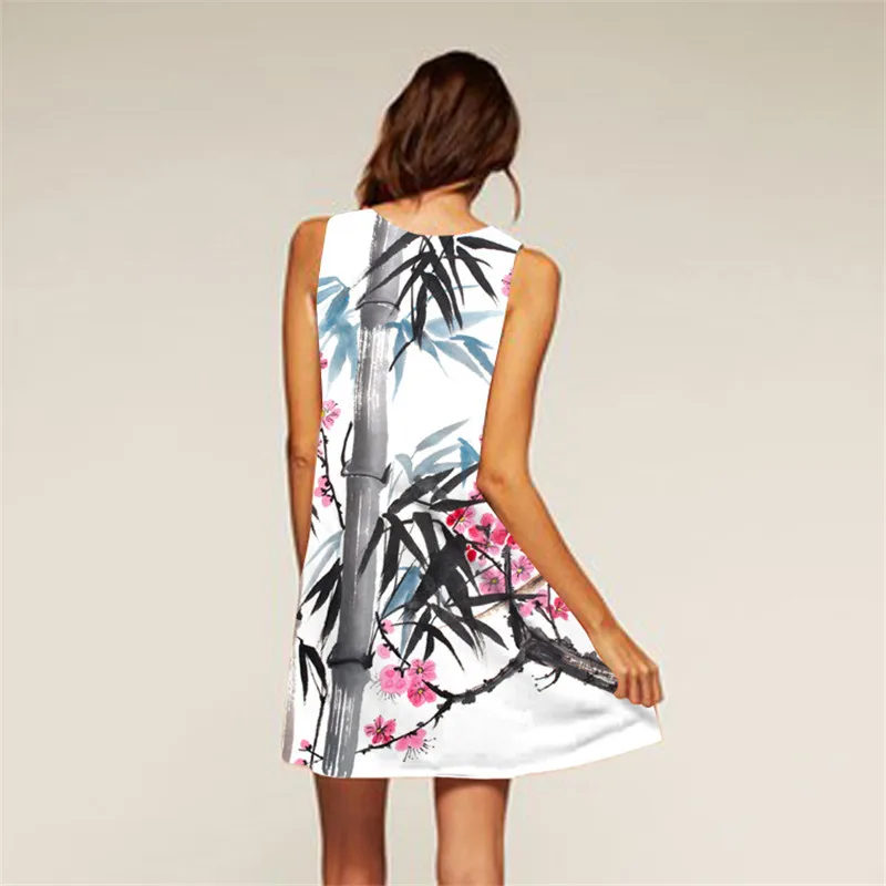 

2020 Sleeveless Summer Boho Dress 3D Print Vintage Holiday Vocation Beach Party Dress Sexy Mini Short Women Loose Chiffon Dress