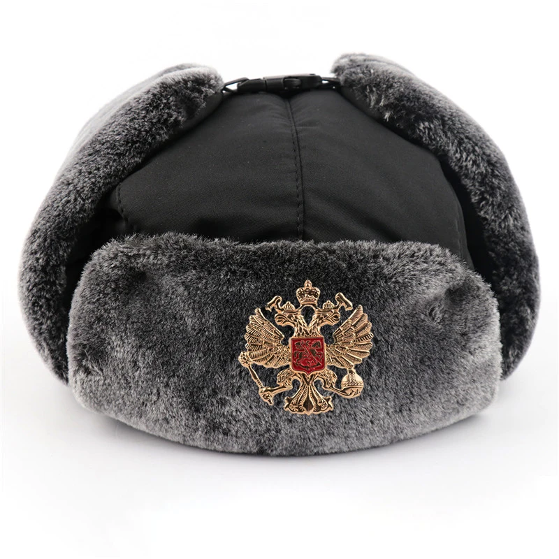 

Good Heal Russian Trapper Hat Cap with Soviet Badge and Face Cover Faux Furs Ushanka Flaps Hat Winter Thick Water and Wind Proof