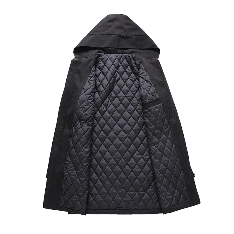 2020 winter padded jacket men's plus size long hooded padded jacket youth solid color thick warm jacket warm coat