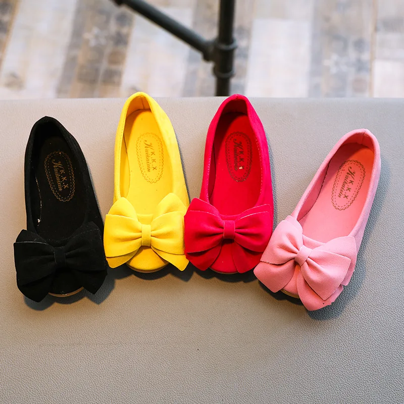 

Baby Girls Shoes Princess Bow-knot Flock Fabric Spring Autumn Kids Flats Children Casual Loafers Candy Toddlers Shoes Soft