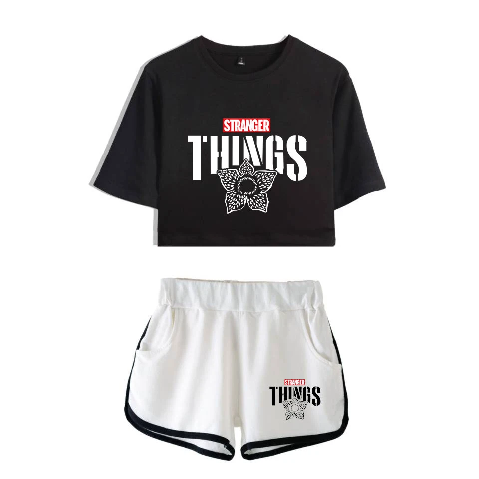 

Print Stranger Things T-shirt shorts girls sexy sports suit sportswear shirt suit casual two-piece blouse shorts printing