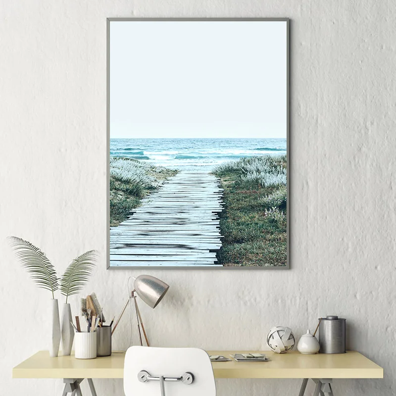 Скандинавский декор морской пляж волны Постер и печать настенное искусство