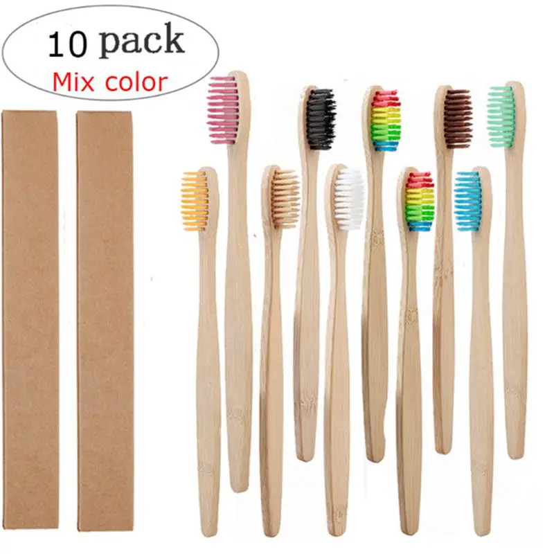 10 шт./лот деревянная Экологичная зубная щетка с бамбуковым углем для здоровья
