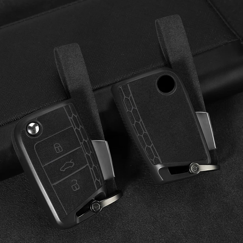 Чехол для автомобильных ключей пластиковый + кожаный чехол Volkswagen VW Golf 7 MK7 Tiguan mk2