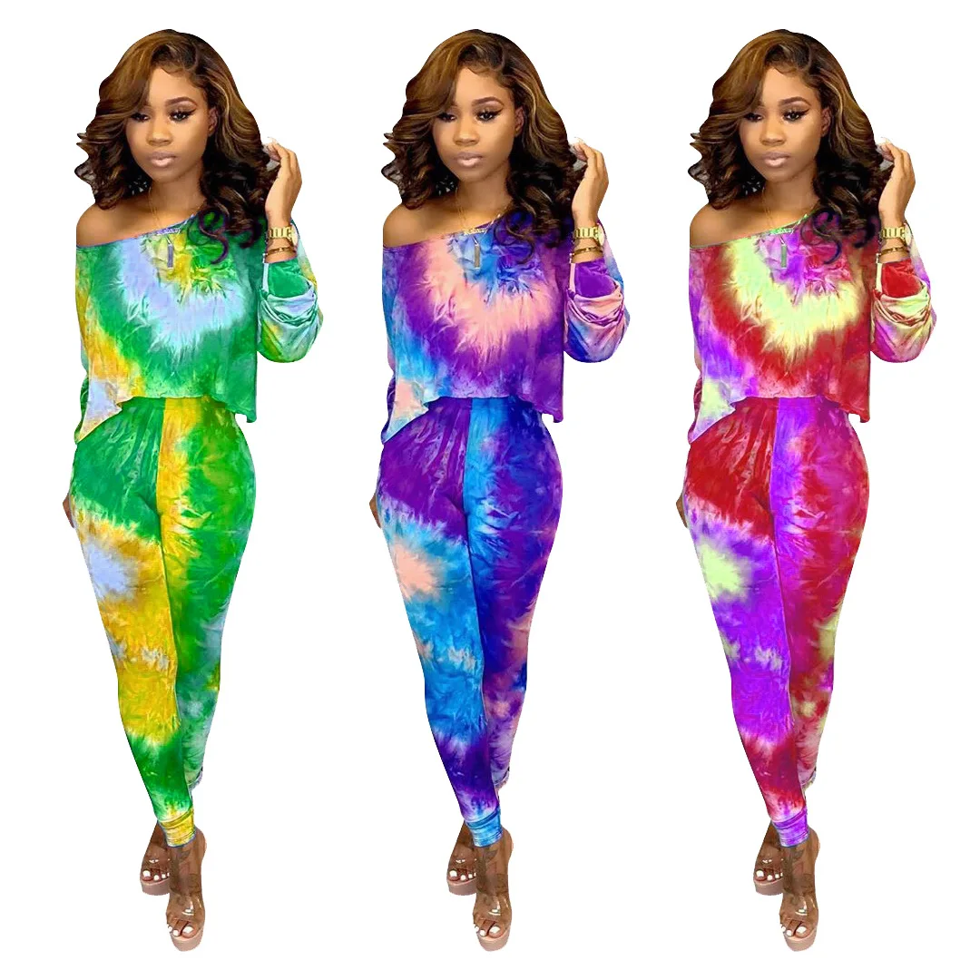 Осенний Новый галстук краситель галактика принт Женский комплект с длинными