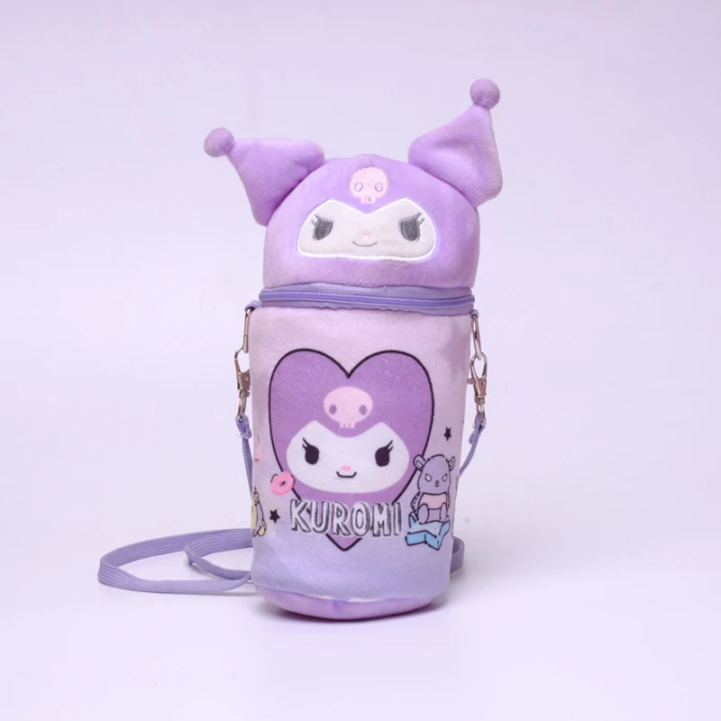 

Creative Cartoon Kuromi Water Cup Cover Zipper Storage Bag Out Plush Water Cup Bag Messenger Bag