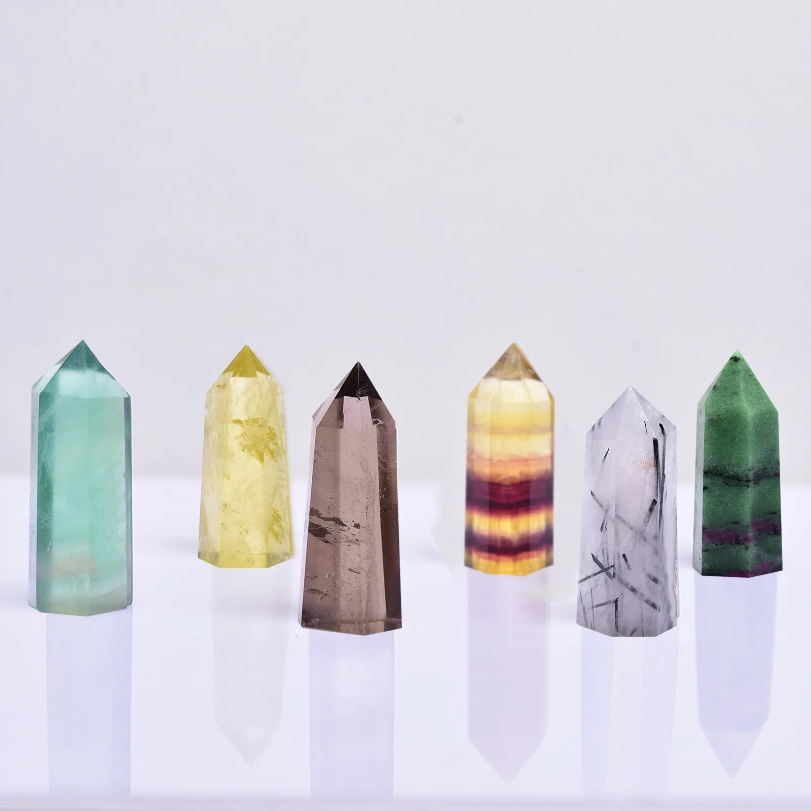

Natural Fluorite Quartz Crystal Healing Jade Crystal Hexagonal Bar Point Healing Stone Tower Energy Crafts Decoration Home