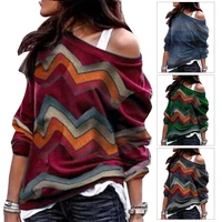 hot sales chic sexy women geometric print single off shoulder long sleeve pullover blouse