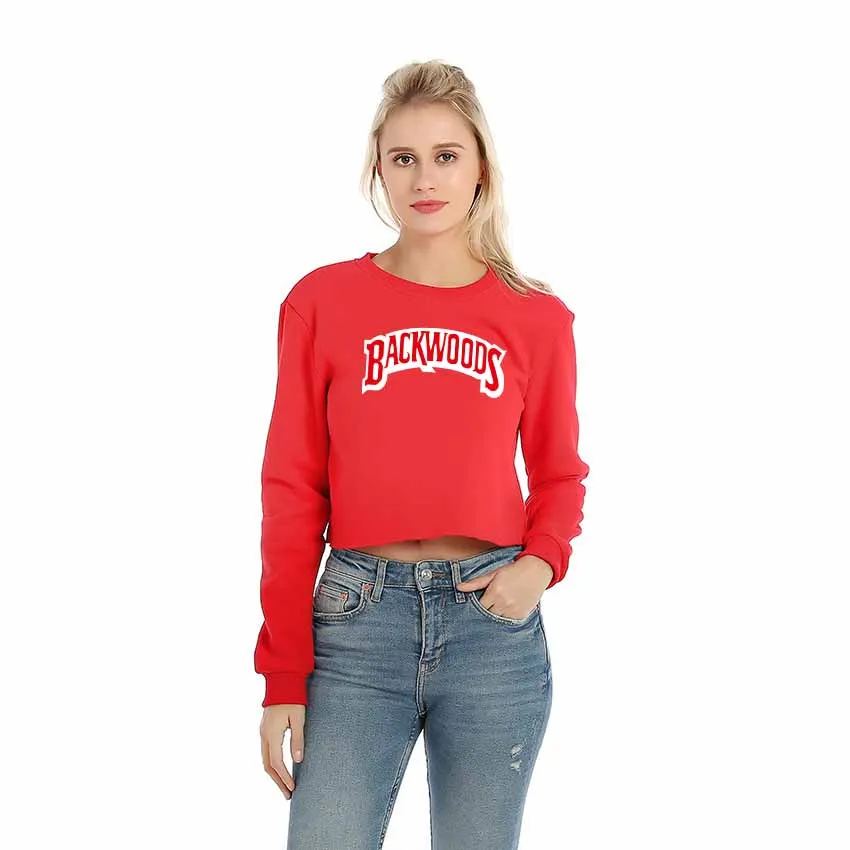 

New Spring Autumn Brand Women Hoodies Sweatshirts High Quality BACKWOODS Letter Printing Long Sleeve Fashion Ladies Crop Tops