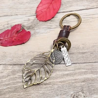 wangaiyao2021 new leather keychain creative gift couple key pendant hollow leaf personality car pendant jewelry