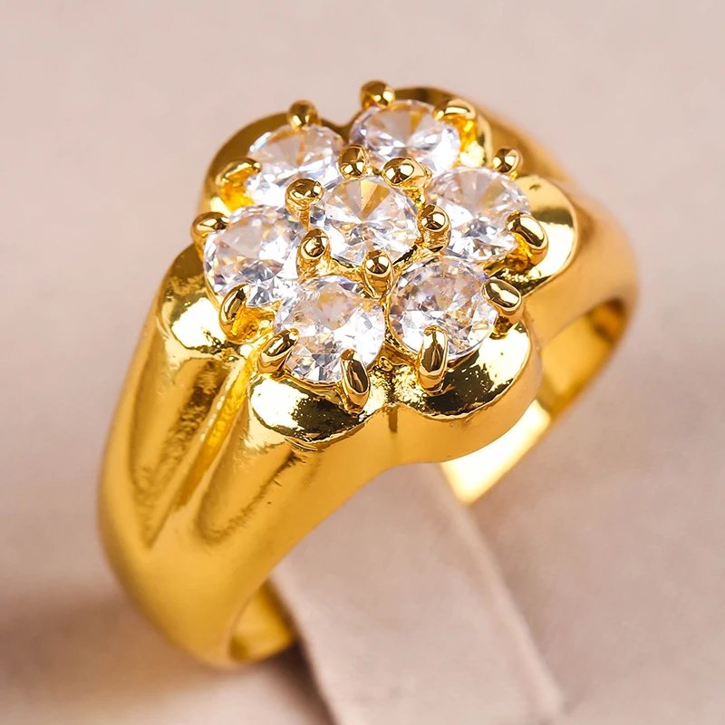 

Fashion Gold Plated Dazzling Flower Shape Finger Ring White CZ Stone Rings For Women Wedding Party Elegant Jewelry Gift B4M284