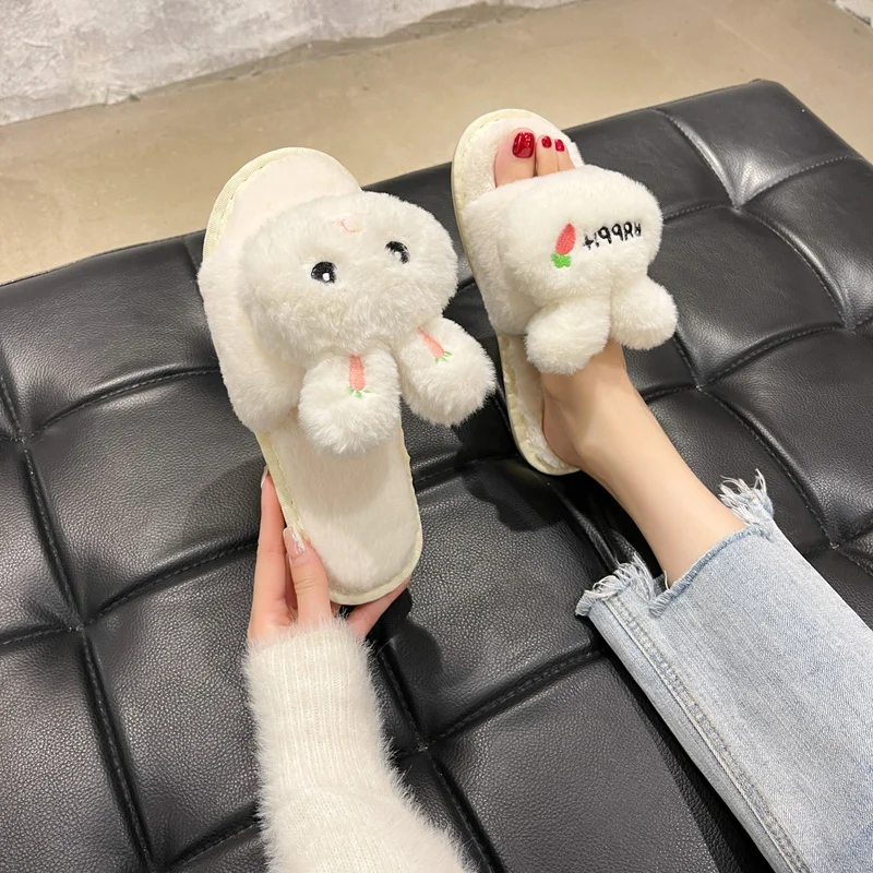 

2021 Women Slippers Cute Cartoon Rabbit Winter Cotton Slippers Female Winter Non-slip Bedroom Home Warm Slippers Slides Women
