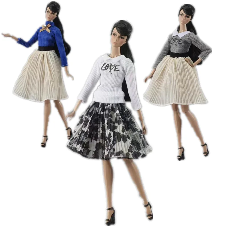 

1/6 BJD Clothes Set For Barbie Doll Clothes Fashion Outfits Long Sleeve Bowknot Shirt Chiffon Midi Skirt 30cm Dolls Accessories