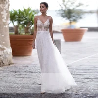 vestidos boho sexy bridal wedding dress beach 2021 abito da sposa sheer white tulle mariage beaded v neck boho gorgeous cheap