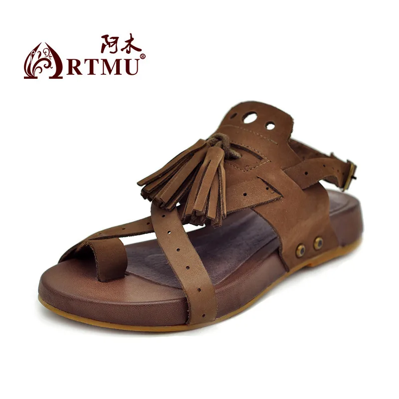 Женские винтажные босоножки ручной работы на толстой платформе из натуральной