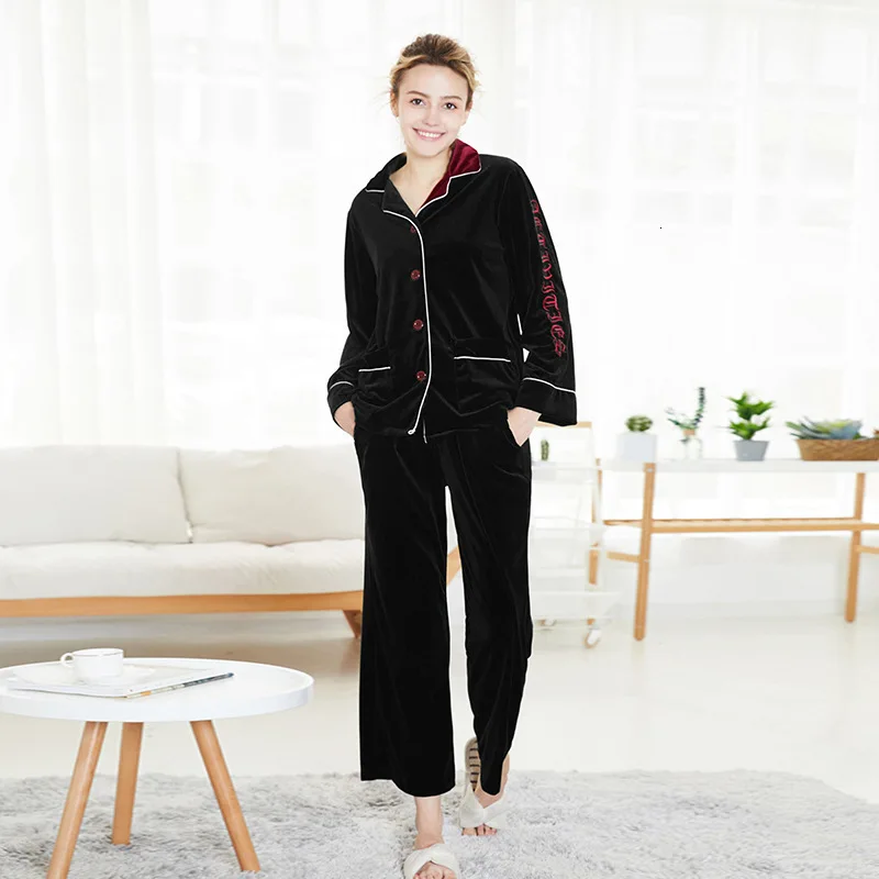 

Winter Velvet Autumn Pajamas Set Women Pyjamas Pigiama Donna Pijama Sleepwear Nightwear Home Wear Sleep Tops and Bottoms Female