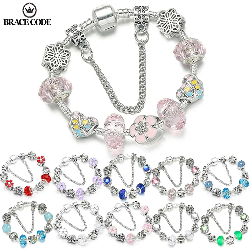 Высокое качество серебряный цвет муранские хрустальные бусы брендовый браслет