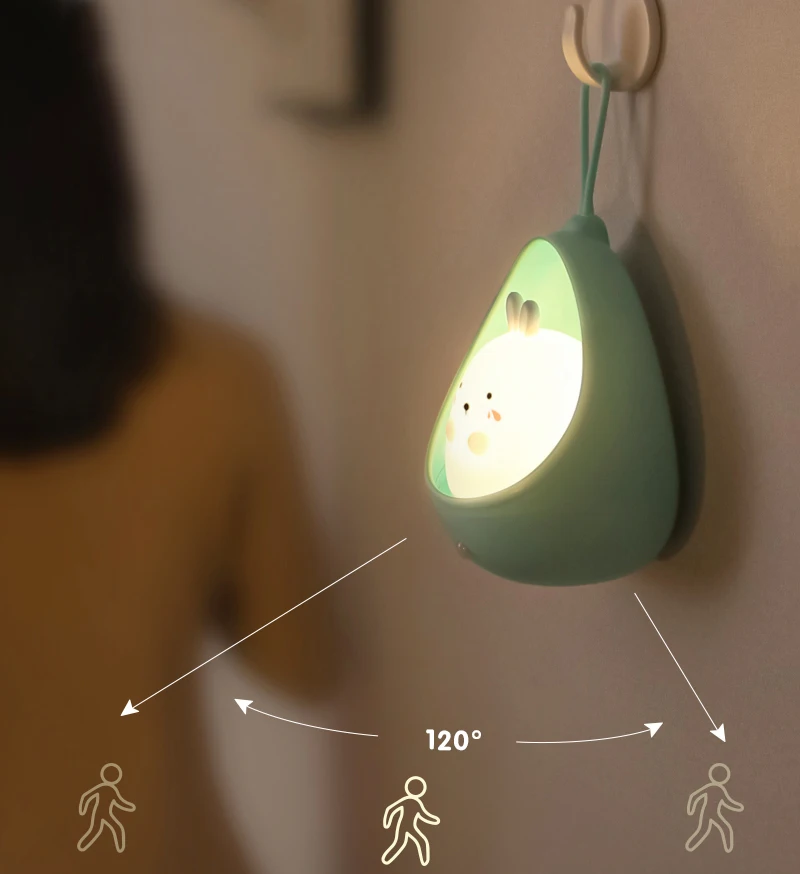 Ночник с мультяшным котом Кроликом для детей пассивным ИК датчиком движения |