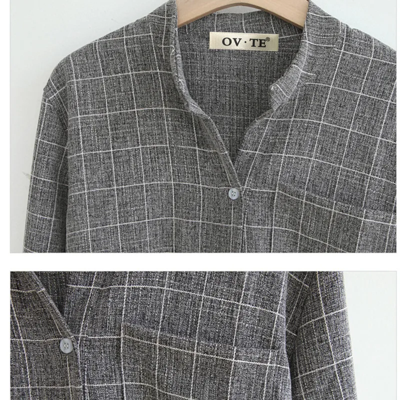 

Vintage Long Sleeve Plaid Blouse Women Shirts V-neck Casual Fashion Womens Tops and Blouses Plus Size Korean Camisas Mujer