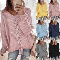 sweaters casual blouse womens pullover tops knitted neck lace loose v jumper up size s 5xl