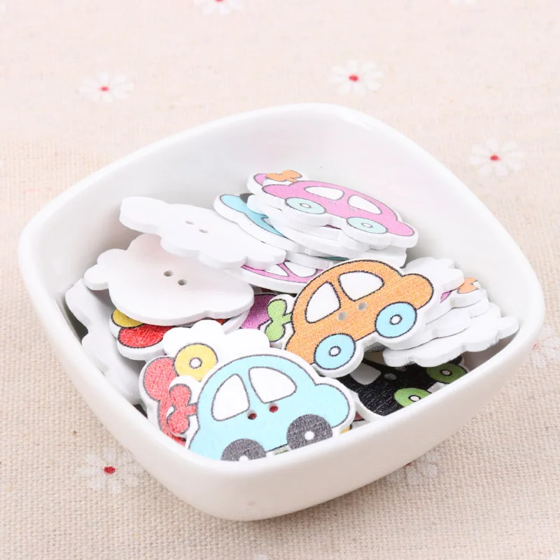 Wooden Toy Car Painted Pattern Buttons 2 Holes Scrapbook Collection Handmade Sewing Home Decoration DIY 21x28mm 10pcs | Дом и сад