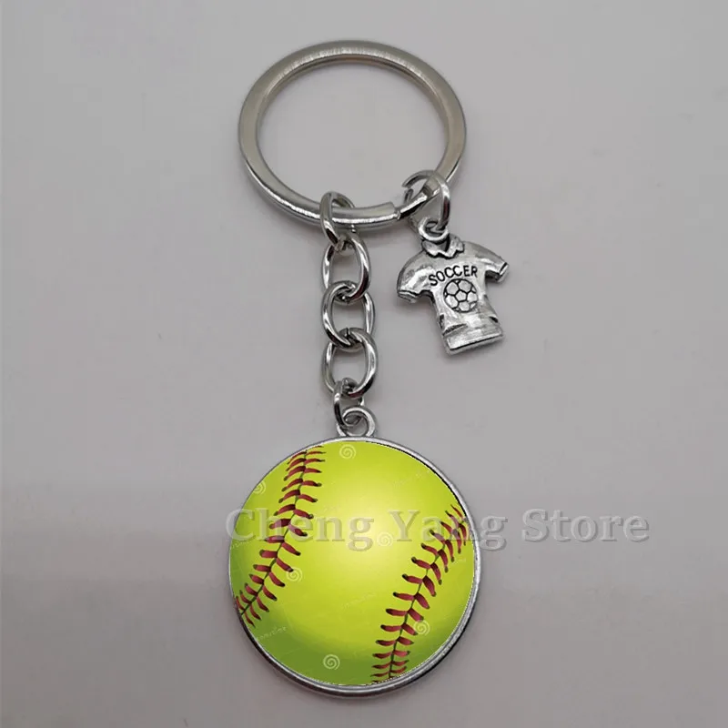 Модный стеклянный выпуклый Круглый Брелок с изображением футбола баскетбола