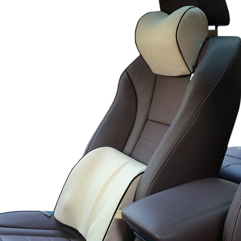 

Car neck pillow back support seat headrest memory foam cotton chair cover office auto travel mesh fabric lumbar cushion for car