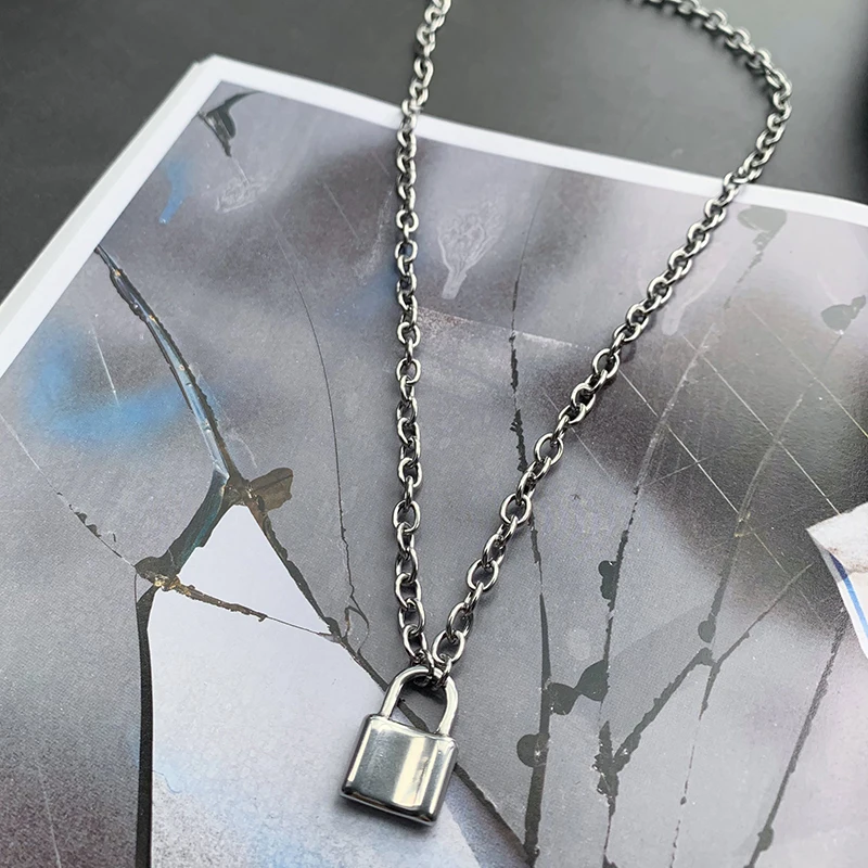 XIYANIKE Metal Pad Lock Pendant Long Necklace Brand New Rolo Cable Chain Women Men Collar Jewelry Choker | Украшения и аксессуары