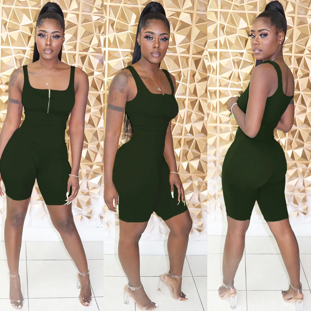 

Summer Women Bodycon Playsuits Jumpsuit O-Neck Zipper Rompers For Ladies Sexy Night Club Party One Piece Casual Elegant Overalls