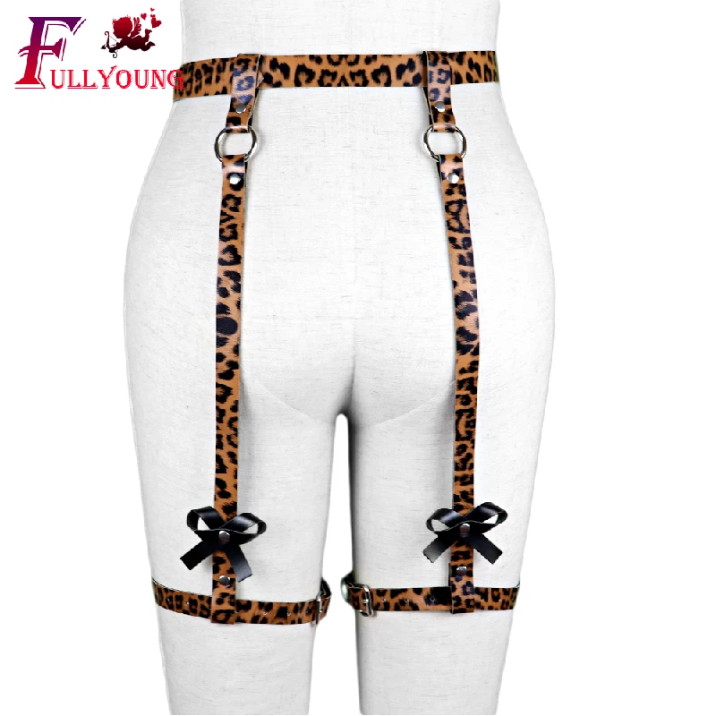 

Fullyoung Sexy Garter Belt Female Body Leather Strap Ladies Harajuku Belt Handmade Punk Lingerie Leggings Leopard Belt Bondage