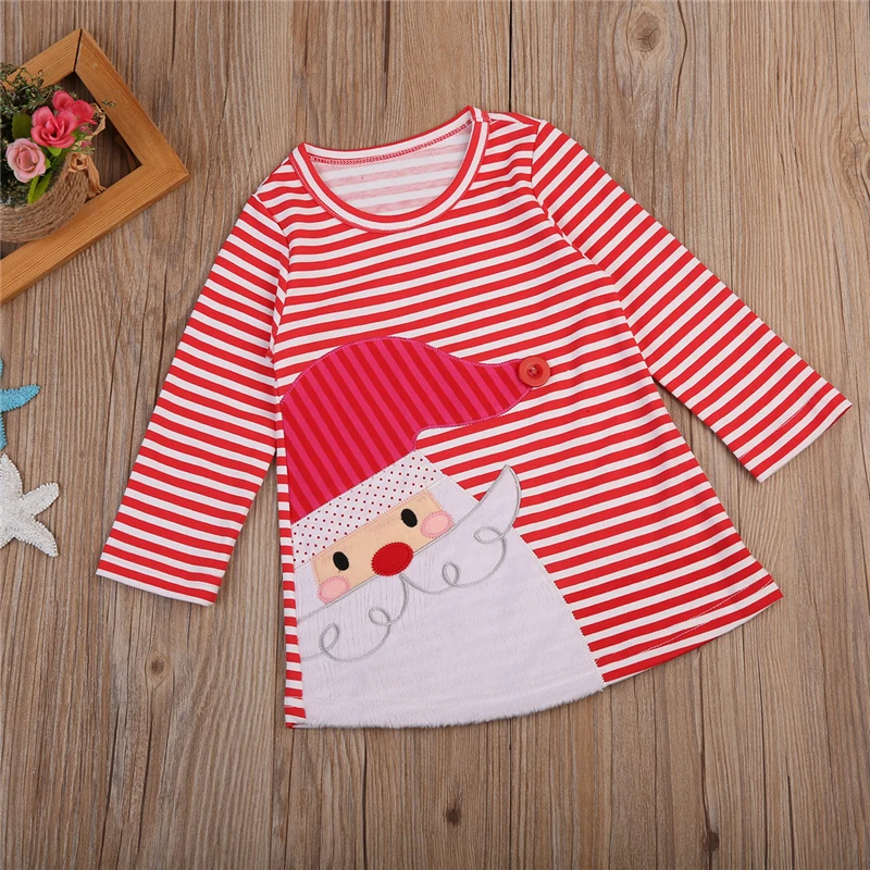 

Baby Girl Long Sleeve Striped Dresses Baby Girl Christmas Santa Claus Print Dress Casual Kids Vestidos For Girls 1-7Y