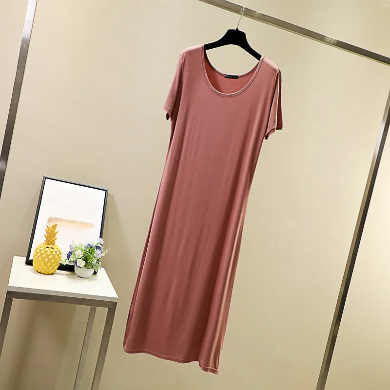 

Spring 2020 new U-neck long skirt soft and comfortable casual close-fitting breathable women's dress Black