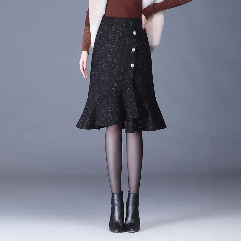 

Женская юбка с завышенной талией, осенне-зимняя офисная винтажная элегантная облегающая повседневная юбка до колен, 1651