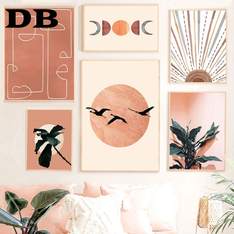 

Abstract Sun Face Moon Plant Orange Canvas Art Wall Painting Posters And Prints Nordic Wall Pictures For Living Room Home Decor