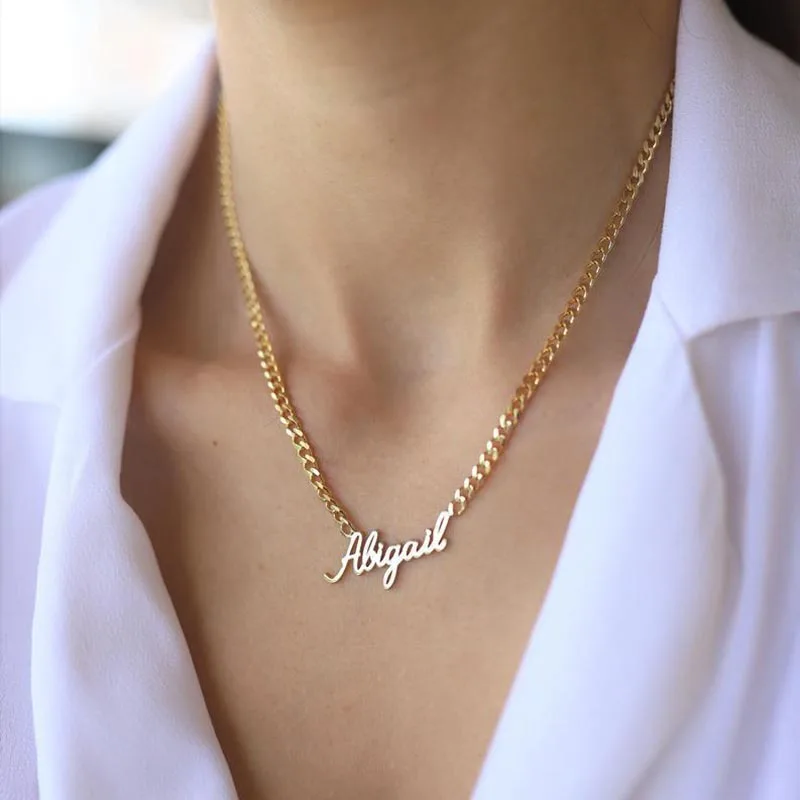 

Custom Old English Necklace For Women Stainless Steel Gold Choker Cuba Chain Nameplate Necklaces Men Boho Pretty Jewelry Gift