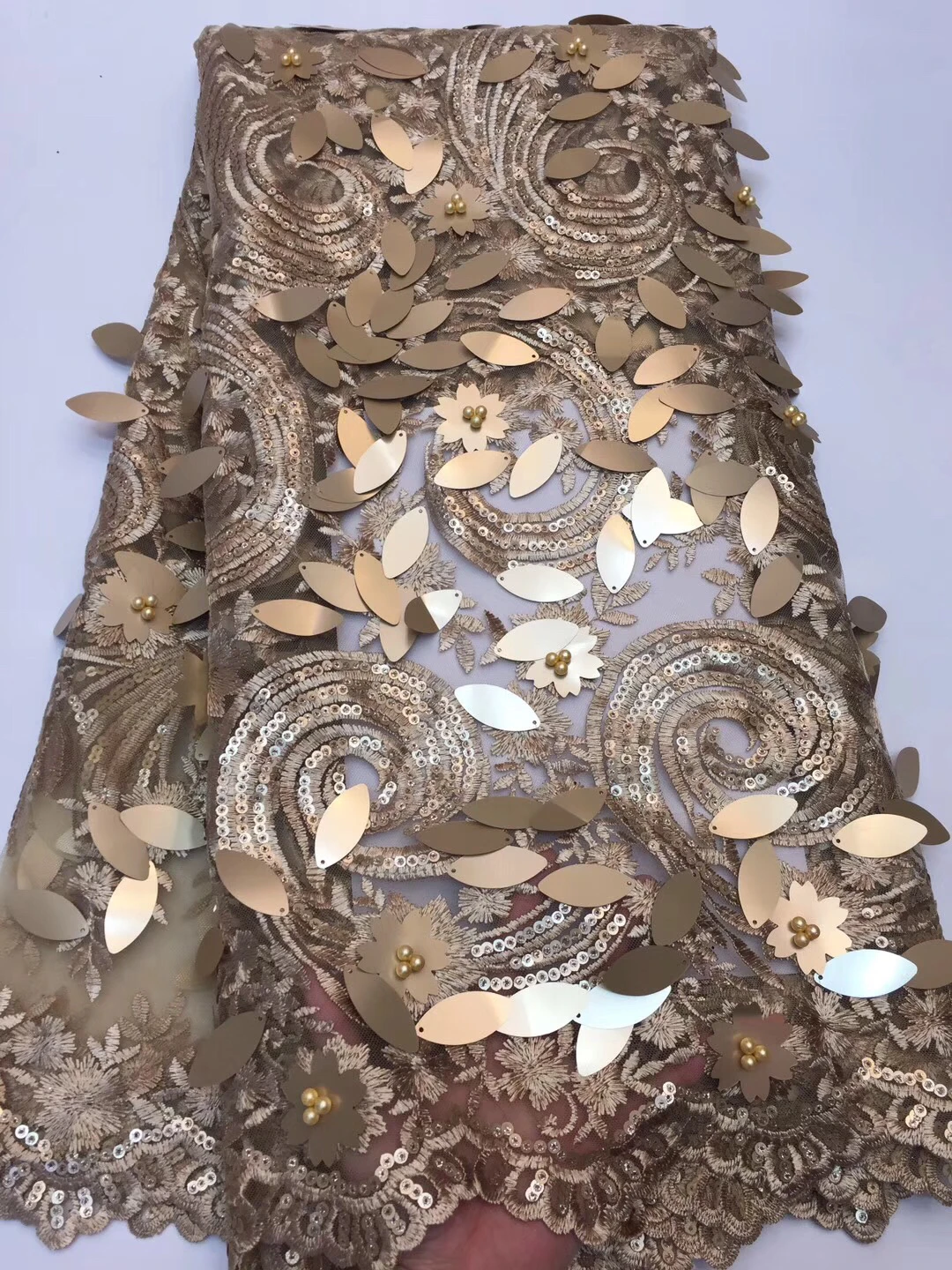 

African lace fabric 2020 embroidery Nigeria 3D sequin lace fabric high quality French tulle lace fabric for women VS-ZX3079